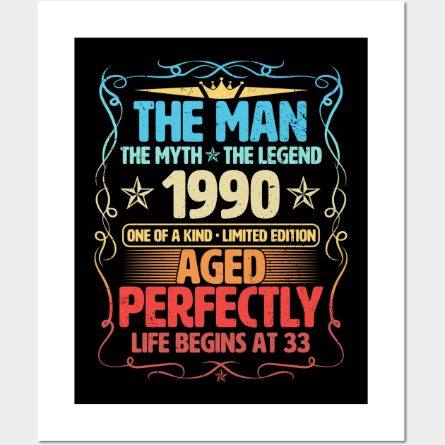 The Man 1990 Aged Perfectly Life Begins At 33rd Birthday Wall Art by Foshaylavona.Artwork